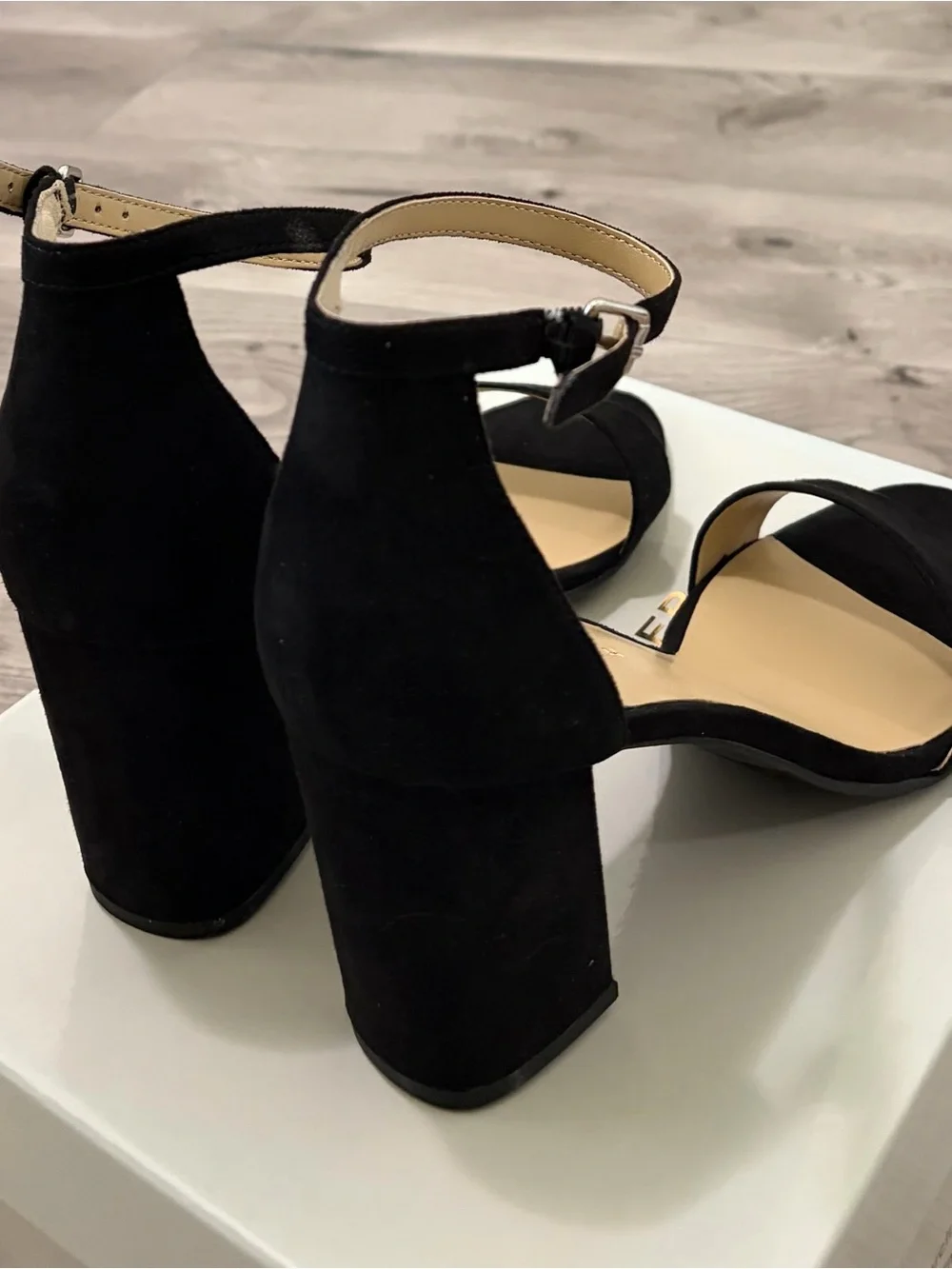 Marc Fisher Black Suede Ankle-Strap Block Heel Sandals